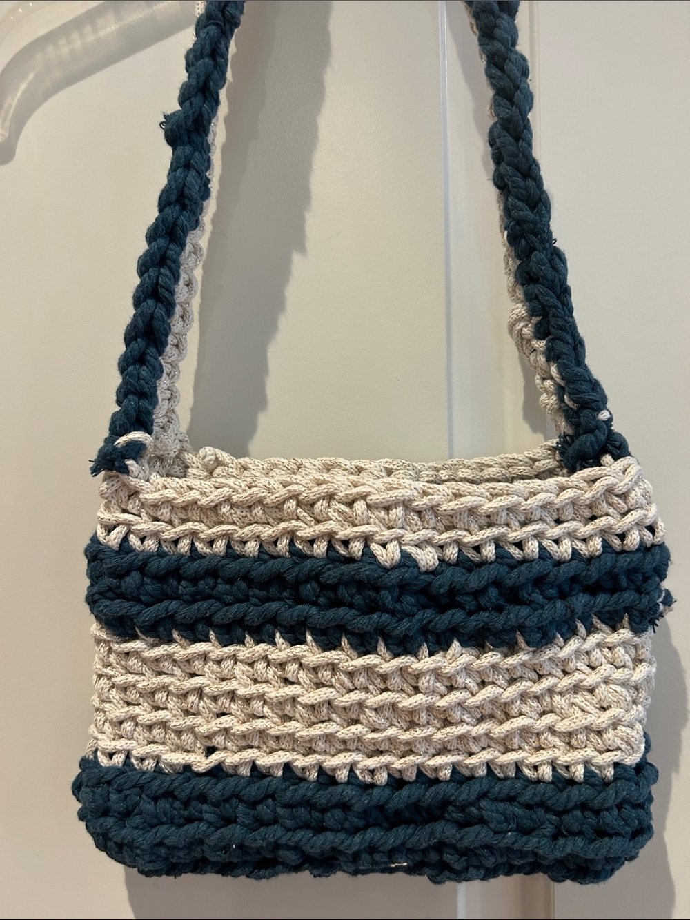 Handmade Teal and Cream Crochet shoulder purse
